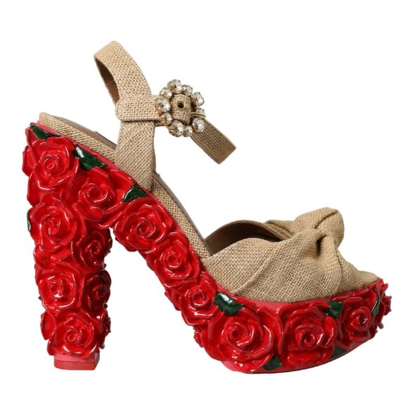 Dolce & Gabbana Red Roses Crystal Platform Sandals Shoes EU39 US8.5 NEW NWT - Picture 1 of 6